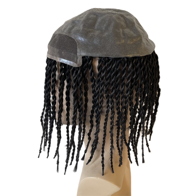 10 Inches Indian Virgin Human Hair Replacement Twist Braids BIO Toupee Front Lace Unit for Black Men