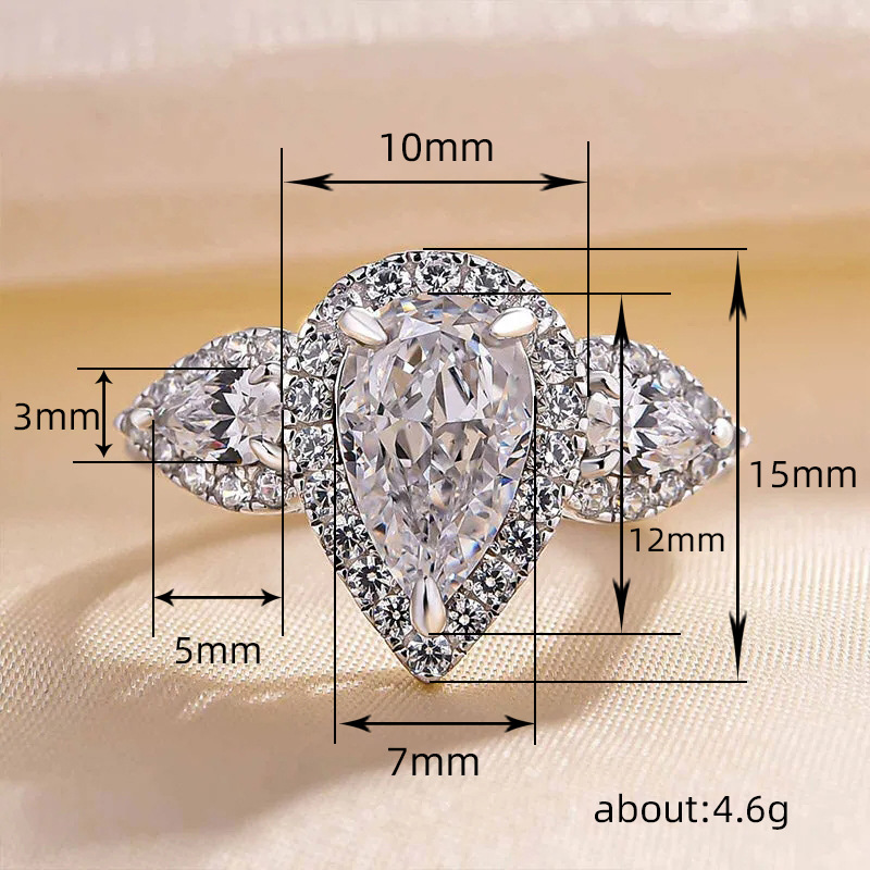 Brand Wedding Rings Luxury Jewelry 925 Sterling Silver Water Drop 5A Zircon CZ Diamond Designer Gemstones Party Elegant Gorgeous Lady Women Engagement