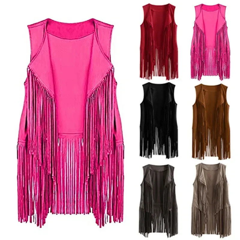 Fringe Vest Soft Cow Vest Sleeveless Cropped Fringe Jackets Brown Tassel Vest Hippie Costumes 250113