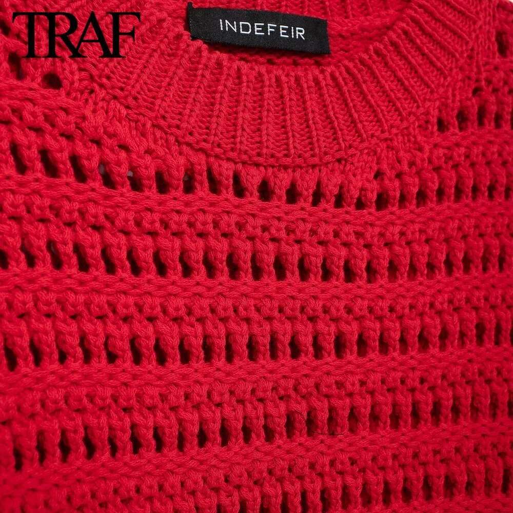 TRAF Women Fashion Autumn Winter New Solid Tassel Sweater Long Sleeves Round Neck Pullover Tops Chic Female Knit Sweaters Mujer