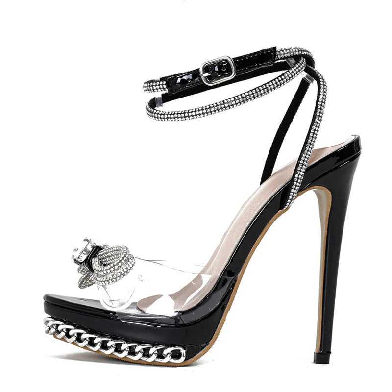 Likes 2025 Summer Fi Crystal Bowknot Transparent Sandals Women Jewelry Chain Designer High Heels platform Shoes SandalsXJ2500305