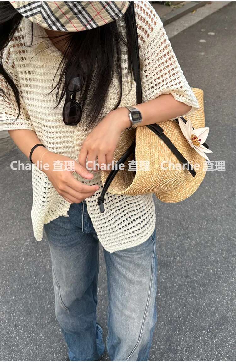 Straw Woven Handbags For Women Handmade Travel Seaside Beach Summer New Handle Bucket Shopping Tote Bag Basket Bolsa