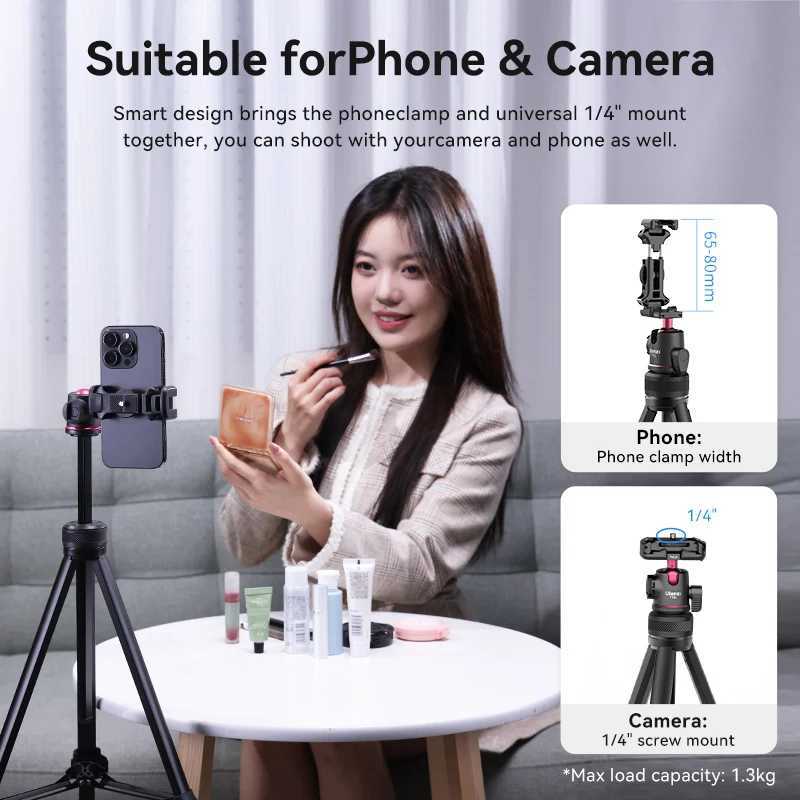 Ulanzi TT51 Portable Tripod Universal Camera Phone Lightweight Stand 450-1380mm Tripod with Floding Phone Clip Z250116