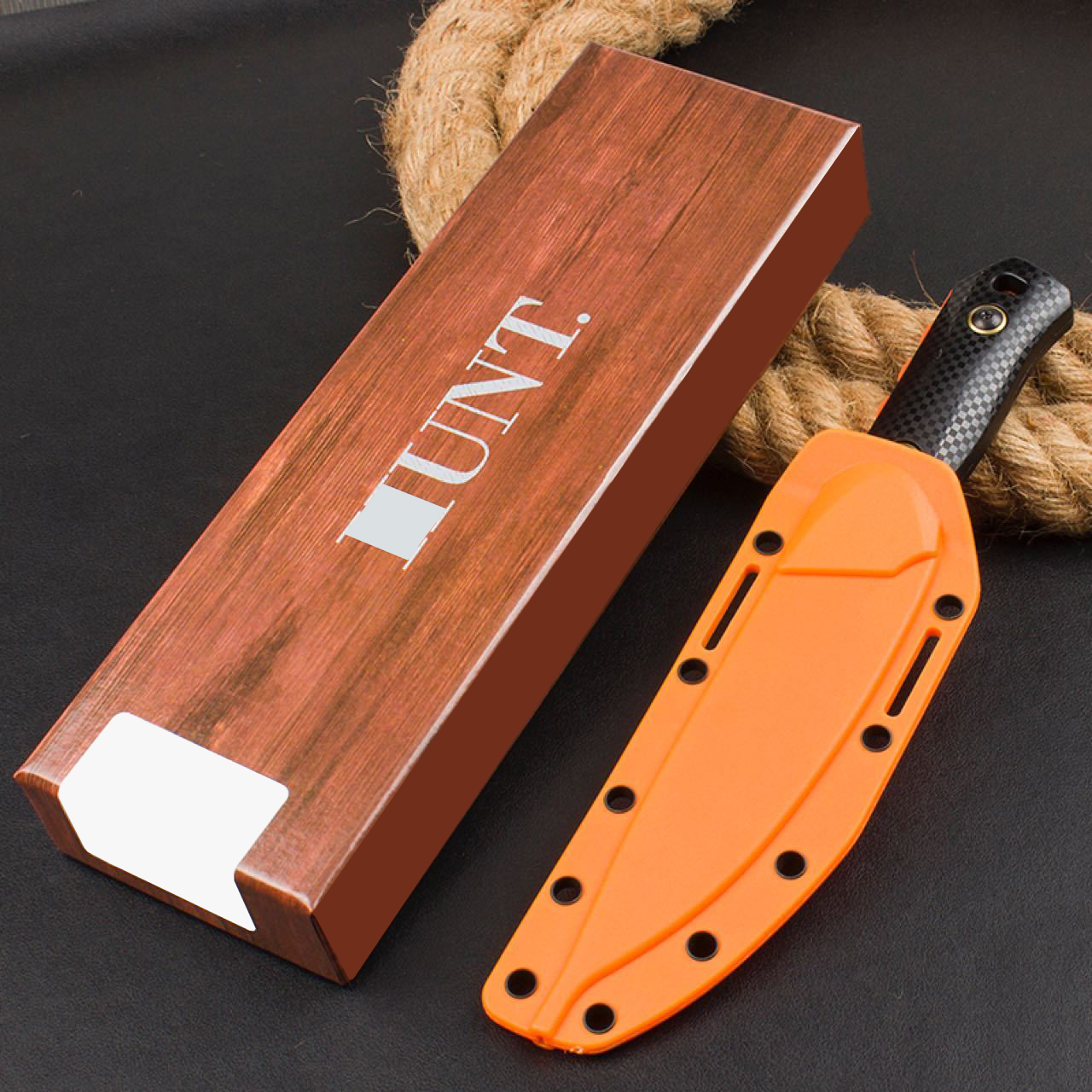 3Models Hotsale 15600 Raghorn Fixed Blade Knife 4.01 Cpm-Cruwear Orange Drop Point, Carbon Fiber Handles