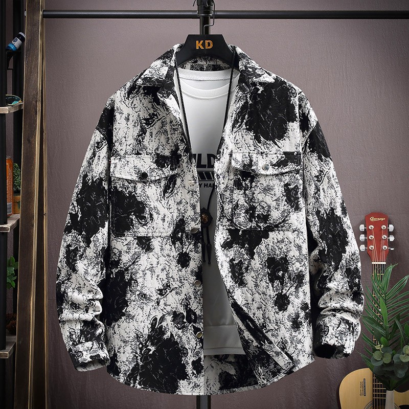 Jacket men's spring style personality fashion casual handsome trend lapel coat 2025 Korean version slim-fit teenagers brand shirts