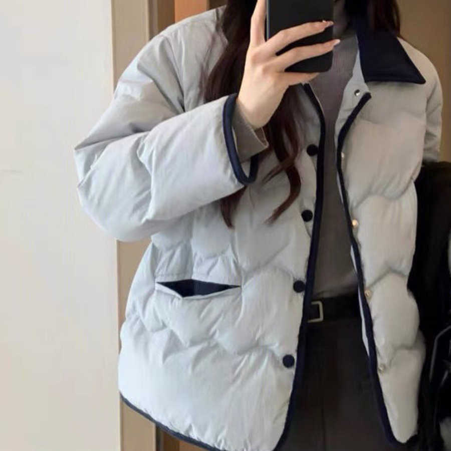 Cotton Jacket Womens Short Design With Striped Plush Contrasting Color Lapel Loose Bread Jacket Winter College Style Jacket Cotton Jacket Women Jacket