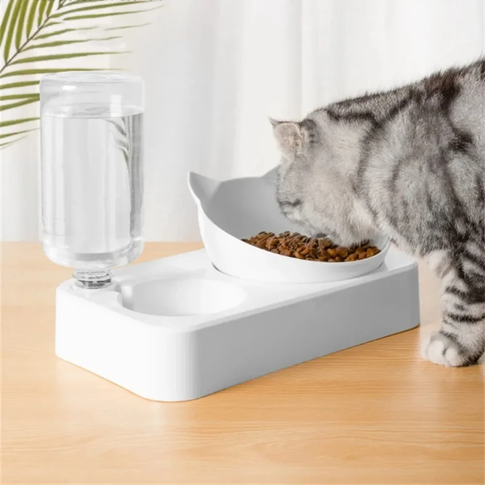 156525 200ml 400ml 15 Degrees Tilted Stainless Cat Bowls Non-slip Base Pets Puppy Cats Food Drink Water Feeder Neck Protection Pet Bowl
