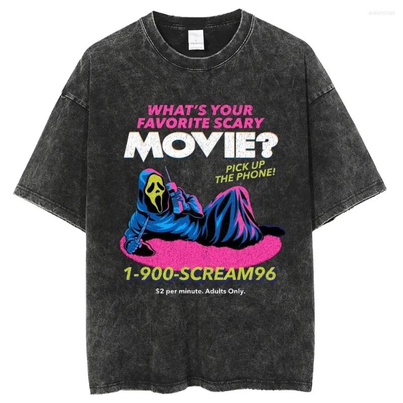 Men's T Shirts Favorite Scary Movie Washed Shirt Men Women Graphic Cotton Tshirt Unisex Harajuku Short Sleeved Streetwear T-shirt