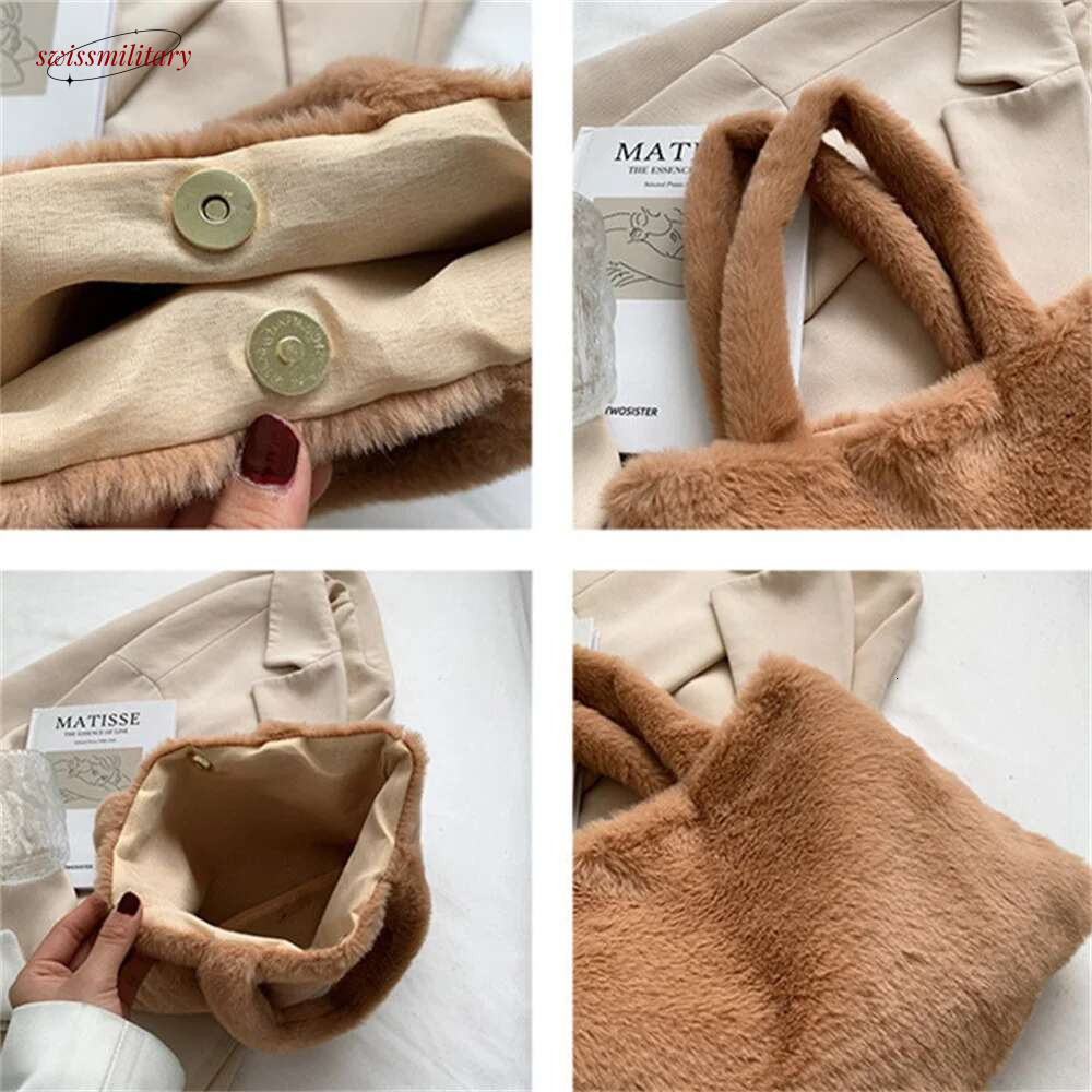 Women Girls Fluffy Shopping Fashion Autumn Winter Top-handle Handbag Plush Tote Shoulder Bag swissmilitary