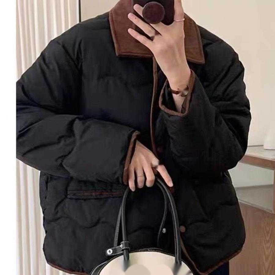Cotton Jacket Womens Short Design With Striped Plush Contrasting Color Lapel Loose Bread Jacket Winter College Style Jacket Cotton Jacket Women Jacket