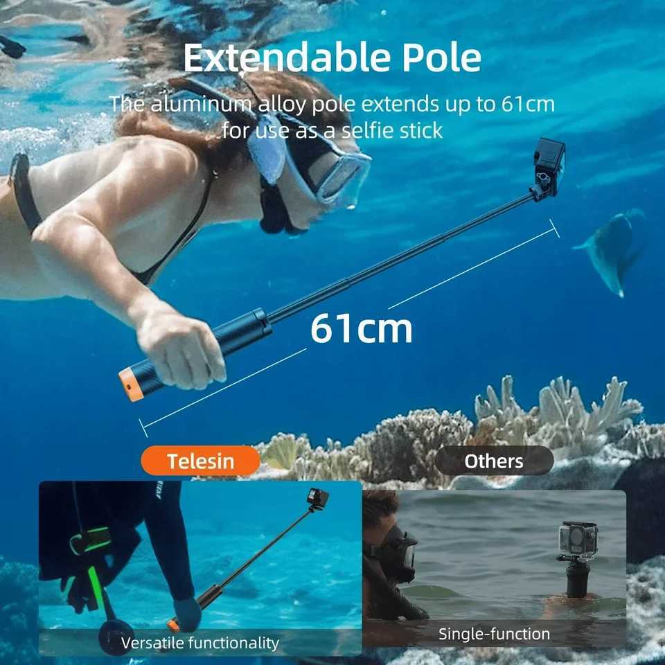TELESIN Floating Selfie Stick with Tripod for Hero13 12 11 DJI OSMO Action Insta360 Lightweight Waterproof Mount for Vlog Z250116