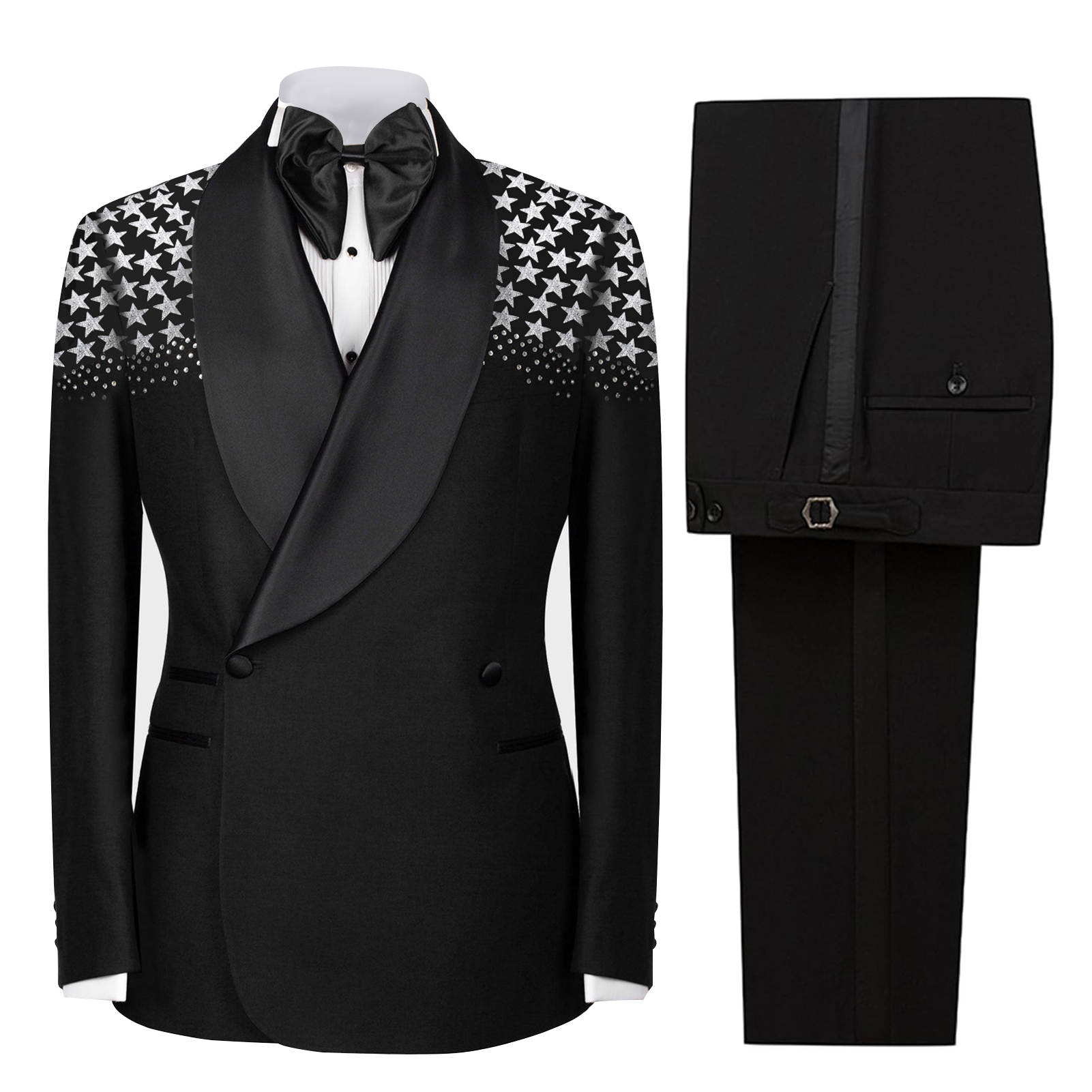 Formal Wedding Tuxedos Beaded Star Men Suit Shawl Lapel 2 Piece Set Jacket Pants Fashion Groom Business Blazers Customized