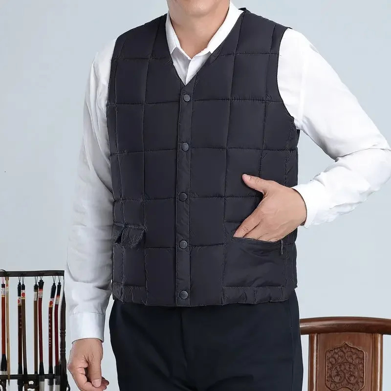 Mens Vest Jacket Sleeveless Jackets Winter Thick Warm Lightweight Waistcoat Loose CottonPadded Vneck Buttons Coat XL5XL 250114Z