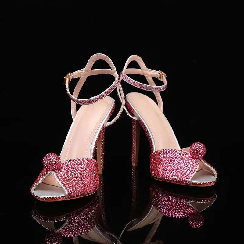 Runway Style Rhie Sequined Peep Toe Women Gladiator Sandals Summer Elegant High Heels Crystal Wedding Banquet Bridal Shoes