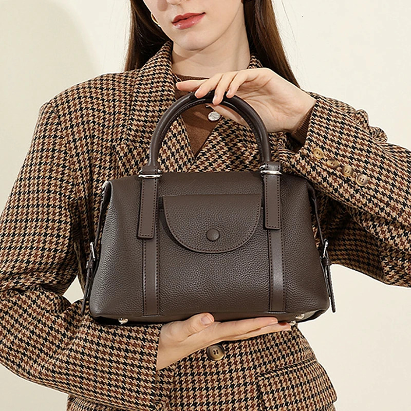 Hifashion Cow Genuine Leather Boston Tote Handbags For Women Trend ner Satchel Purses Ladies Shoulder Crossbody Bags 250114