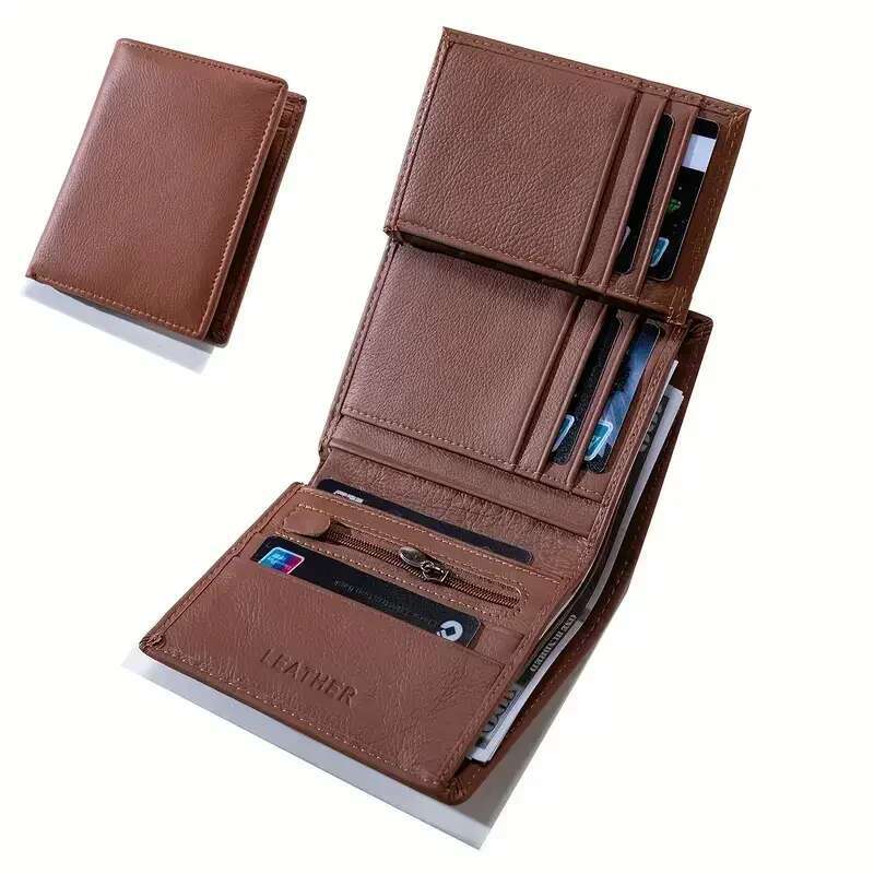 Genuine Leather Wallets For Men Coin Purse Vintage Vertical Short Credit Card Holder Money Bag Men's RFID Wallet