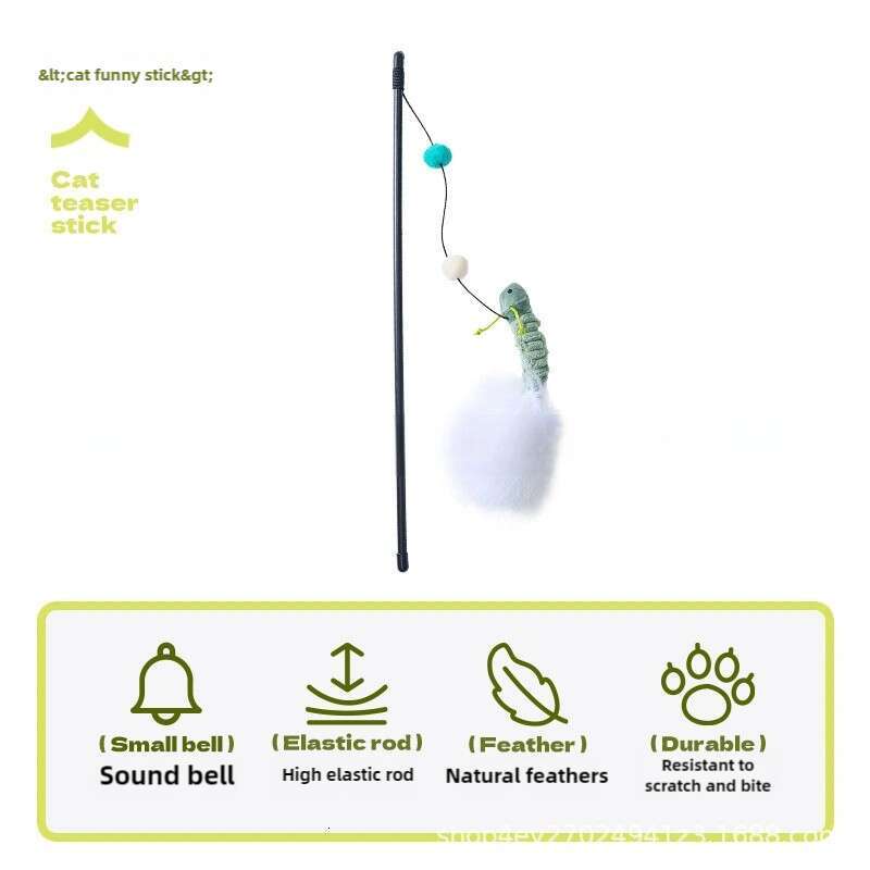 Interactive Feather Cat Toy for Play & Exercise - Durable Long-Handled Teaser Wand with Plush Chewable Toy for Kittens & Cats (Color Options, XX inche