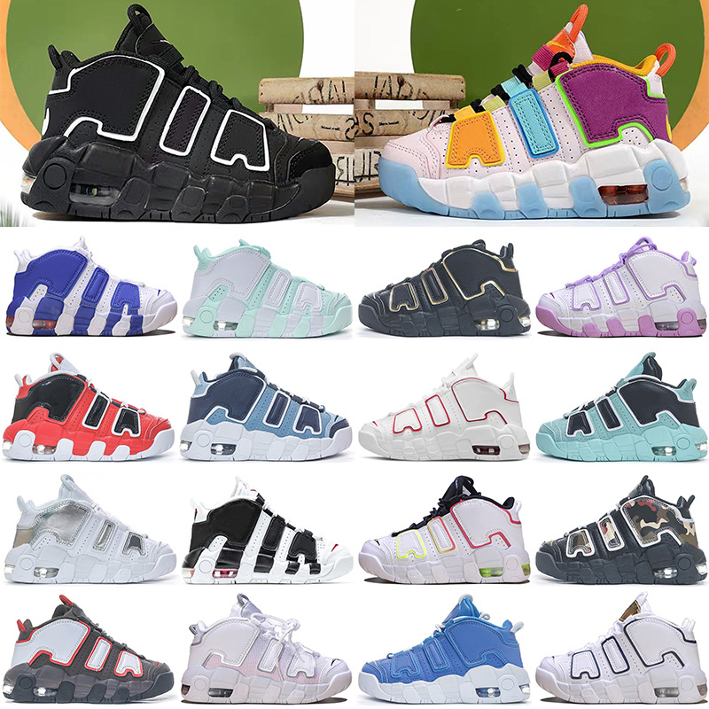 Hot Kids Shoes Uptempos New Scottie 96 More Tri-color Pippen Total White Sunset Multi-color Black Bulls Renowned Rhythm Raygun Denim Boys Girls Sneakers 28-35