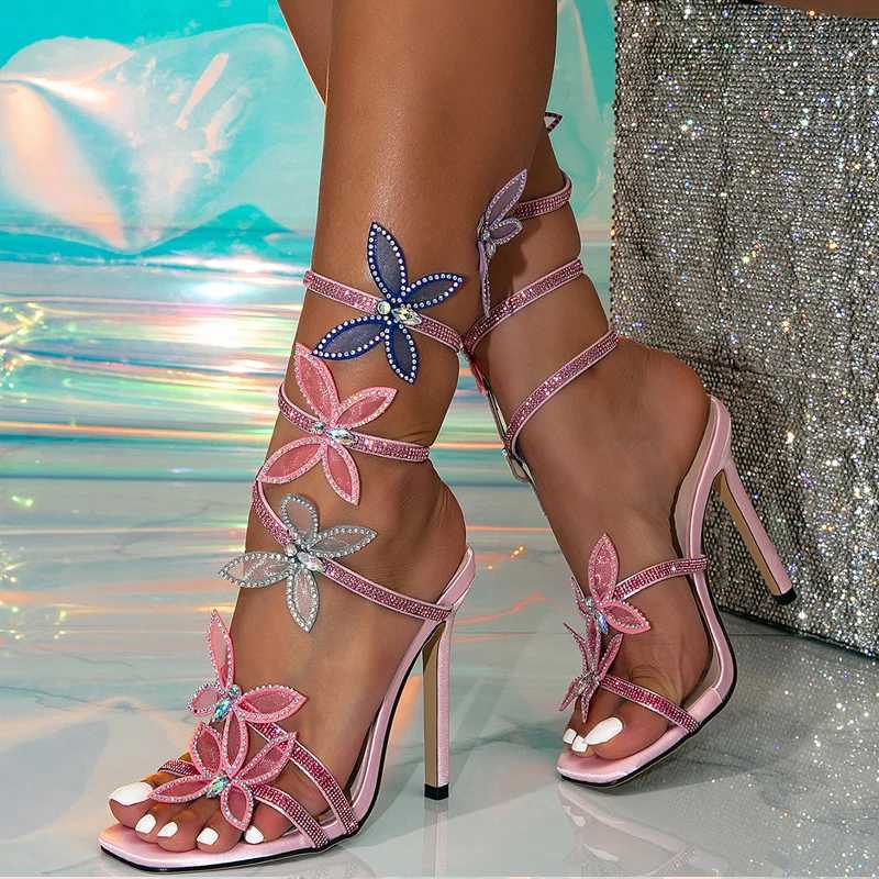 Liyke Summer Fi Crystal Butterfly Ankle Strap Sandals Womens Wedding Banquet Shoes Sexy Square Toes Green High Heels Size 42XJ2500305