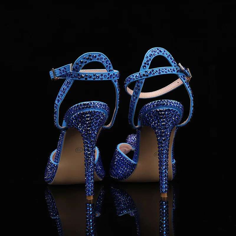 Runway Style Rhie Sequined Peep Toe Women Gladiator Sandals Summer Elegant High Heels Crystal Wedding Banquet Bridal Shoes