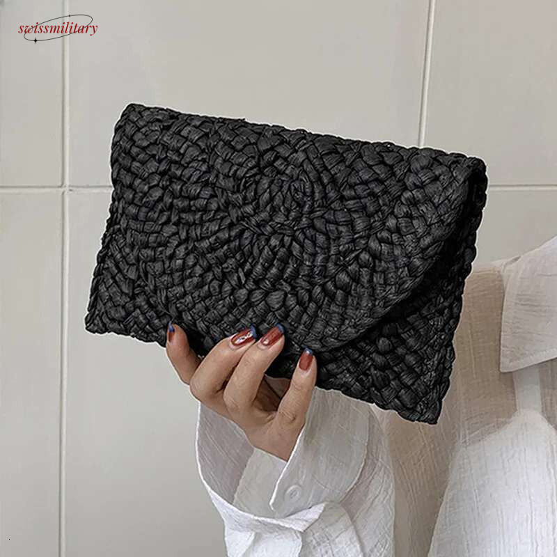 Fashionable Corn Husk Straw Bags Hand-woven Women Clutch Envelope Handbag Long Purse For Female Summer Beach Bag bolsa 2024 swissmilitary