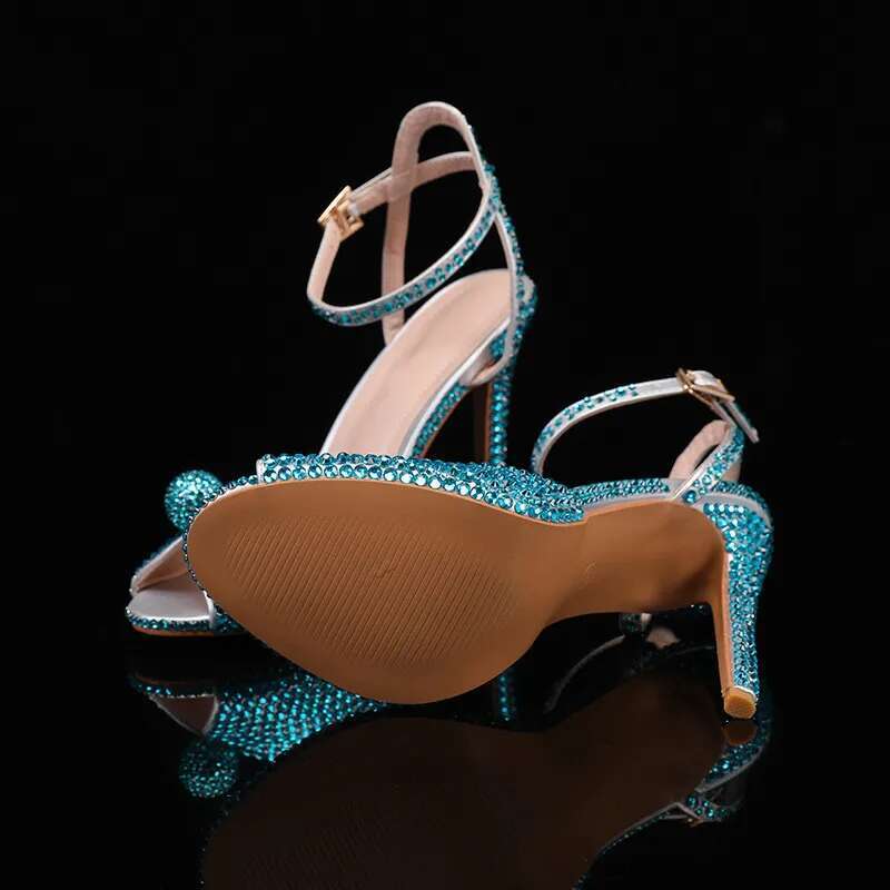 Runway Style Rhie Sequined Peep Toe Women Gladiator Sandals Summer Elegant High Heels Crystal Wedding Banquet Bridal Shoes