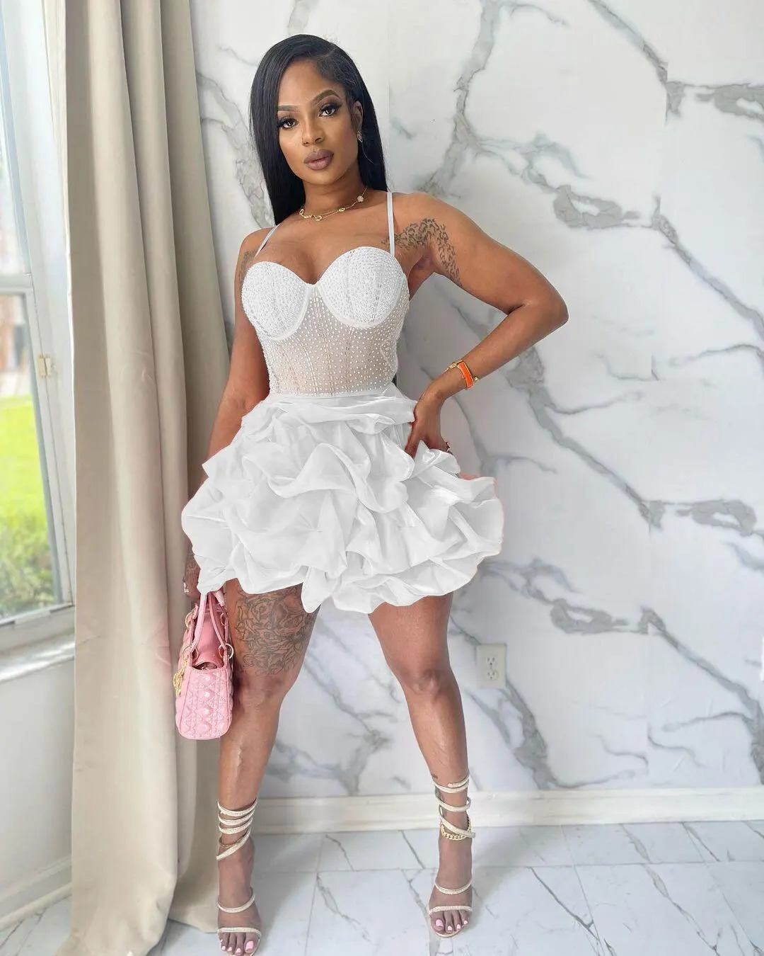 Womens Mesh Rhinestones Spaghetti Strap Bodycon Mini Cake Dress Sexy Sleeveless Night Club Party Birthday Ball Gown Dresses 250114