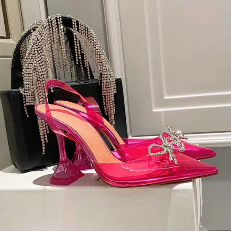 2025 Summer Pointed Crystal Fairy Womens Wind Sandals Rhine Bow Transparent High Heels Womens SandalsXJ2500305
