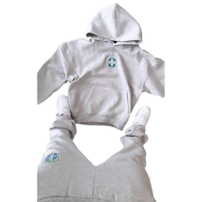 Autumn winter trendy brand new national flag printed pullover long sleeved hooded sweatshirt set for men and women's casual versatile outerwear t