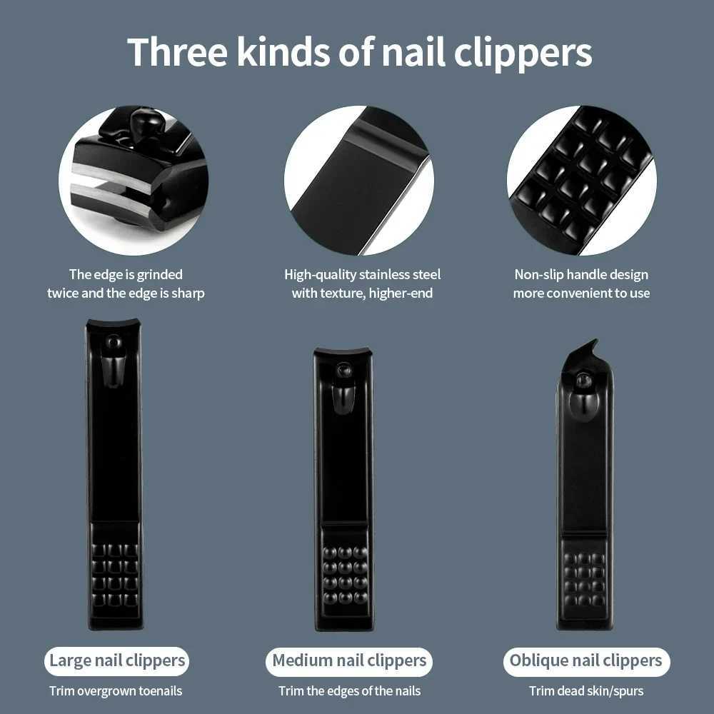 7-18 piece set of black stainless steel nail clippers complete set of nail clippers acne needles foot clippers beauty pliersXJ250116