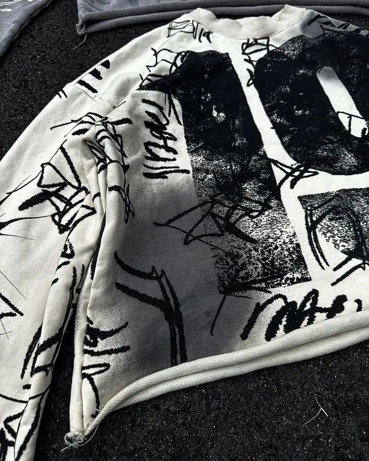 Sweatshirt Long Sleeve Tops Mens Punk Rock Hip Hop Graffiti Print Oversized Pullover Sweatshirt Plus Long Sleeve Short Tops 250109