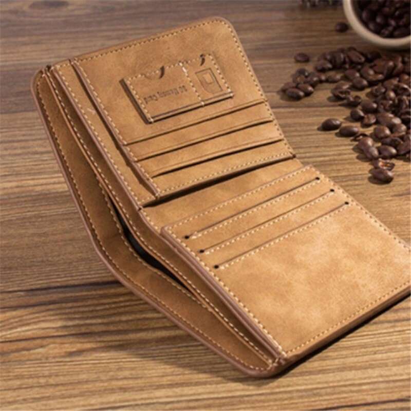 New Men's Short Frosted Leather Retro Three Fold Vertical Youth Korean Multi-Card Wallet 2023 Men Fashion