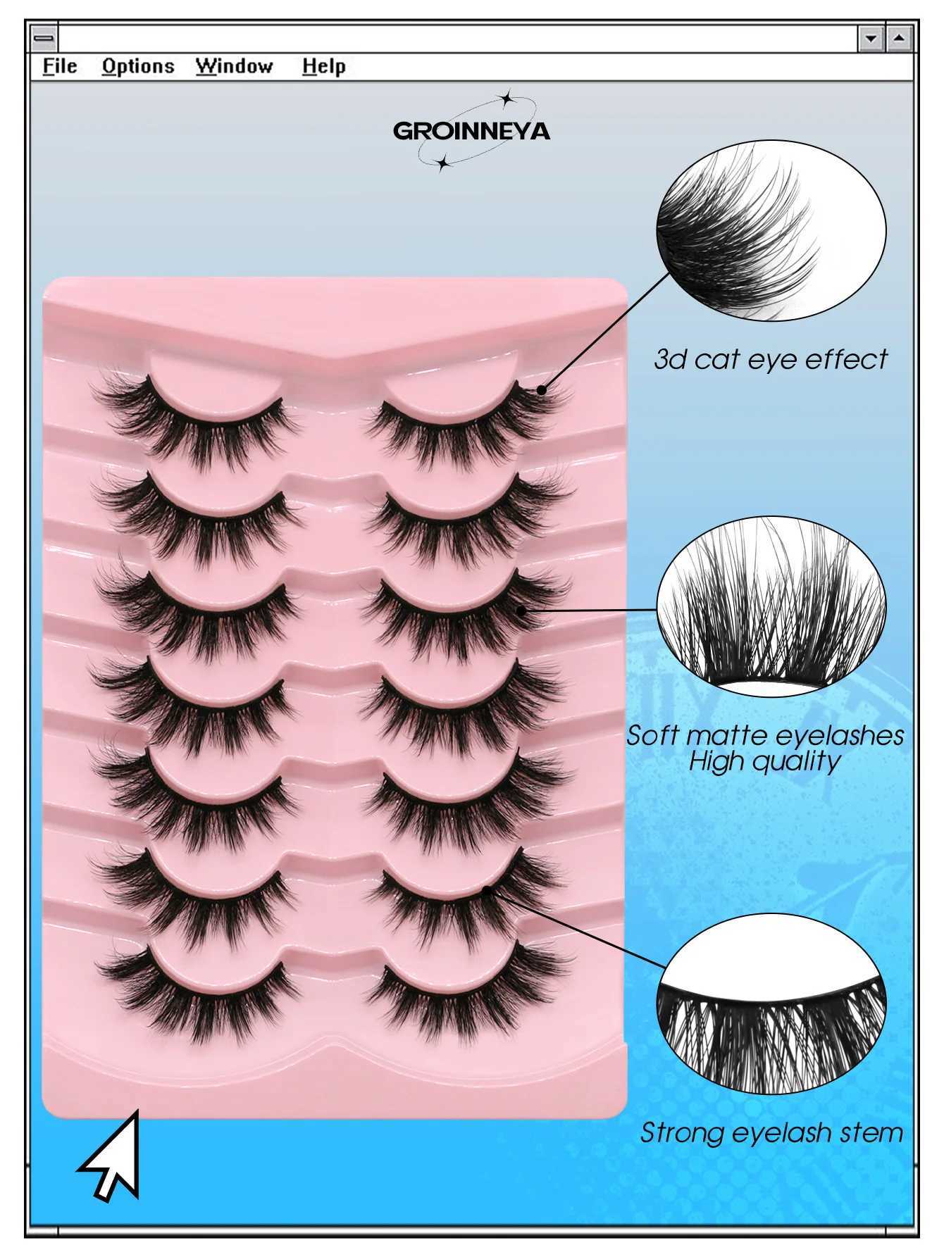GROINNEYA Cat Eye Fluffy Lashes False Eyelashes Faux Mink Lashes Wispy Lashes Thick Volume 3D Mink False Eyelashes MakeupXJ250116
