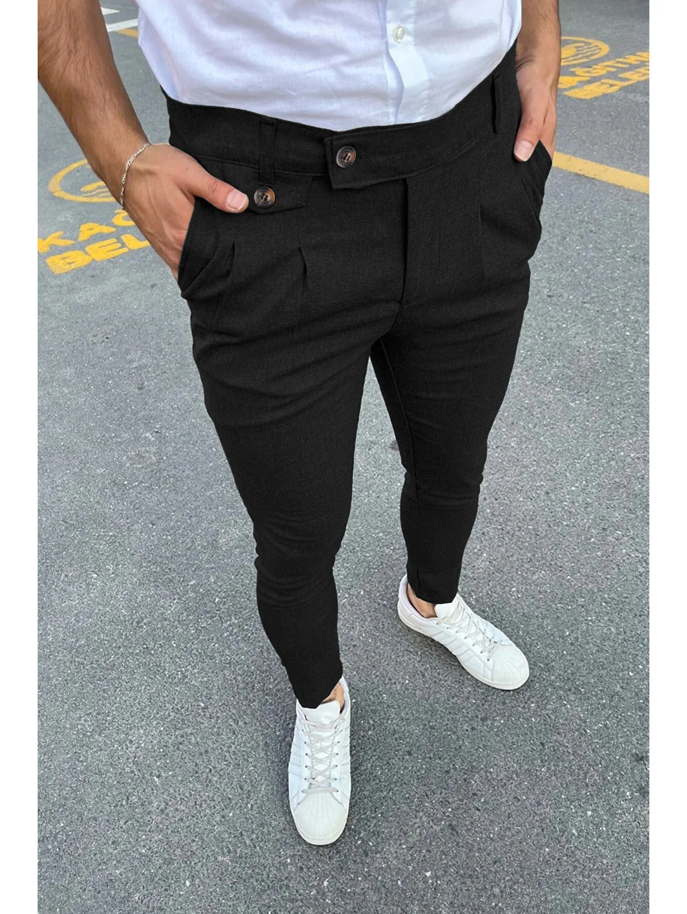 Mens Business Casual Skinny Stretch Slim Fit Pencil Pants Trousers Fashion Zipper Mid Waist Solid Jogging Khaki Track Pants 250113