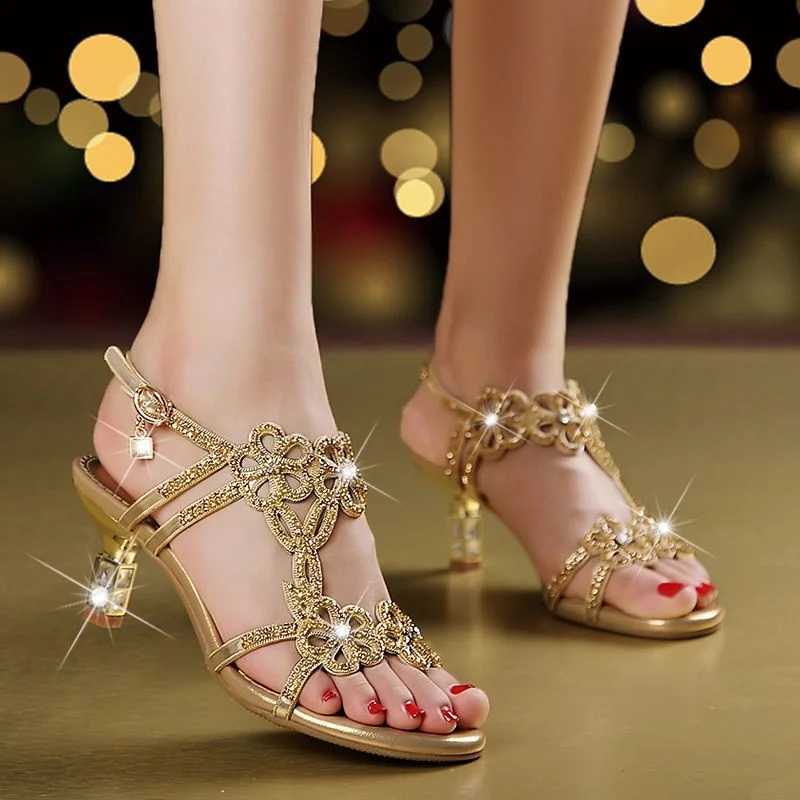 New Summer Sandals Womens Leather Rhine Hollow Diamd Roman Open High Heel Fishmouth SandalsXJ250410