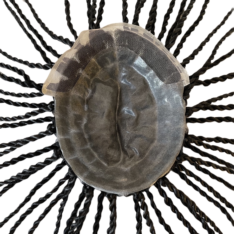 10 Inches Indian Virgin Human Hair Replacement Twist Braids BIO Toupee Front Lace Unit for Black Men