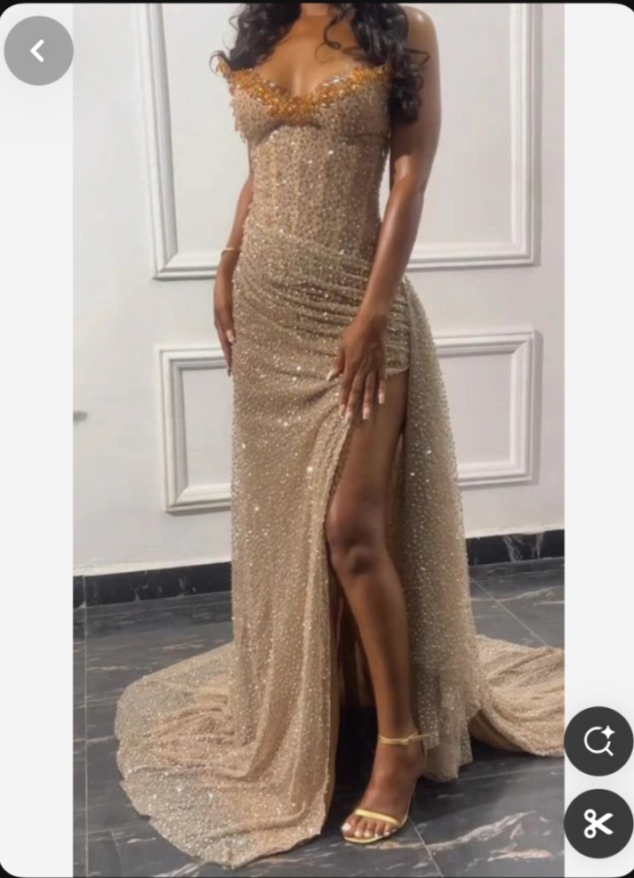 Ebi Aso Prom Mermaid High Slit Crystals African Evening Guest Dress Asoebi Party Gown GG ebi