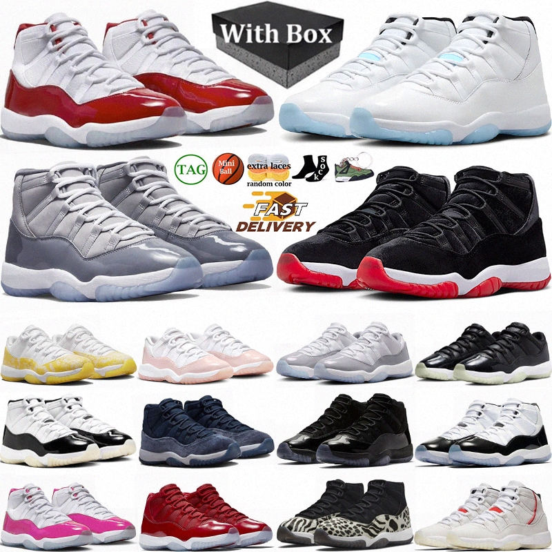 With Box 11s Cherry 11 Basketball Shoes Men Women DMP Cool Grey Cement Cap and Gown Bred Gamma Blue Pink Low Mens Sports Sneakers Trainer