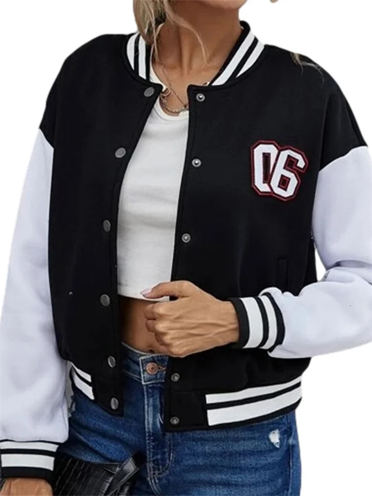 Women Baseball Jackets Letter Embroidery Long Sleeve Button Down Coats Tops Outerwear Fall Winter 250116