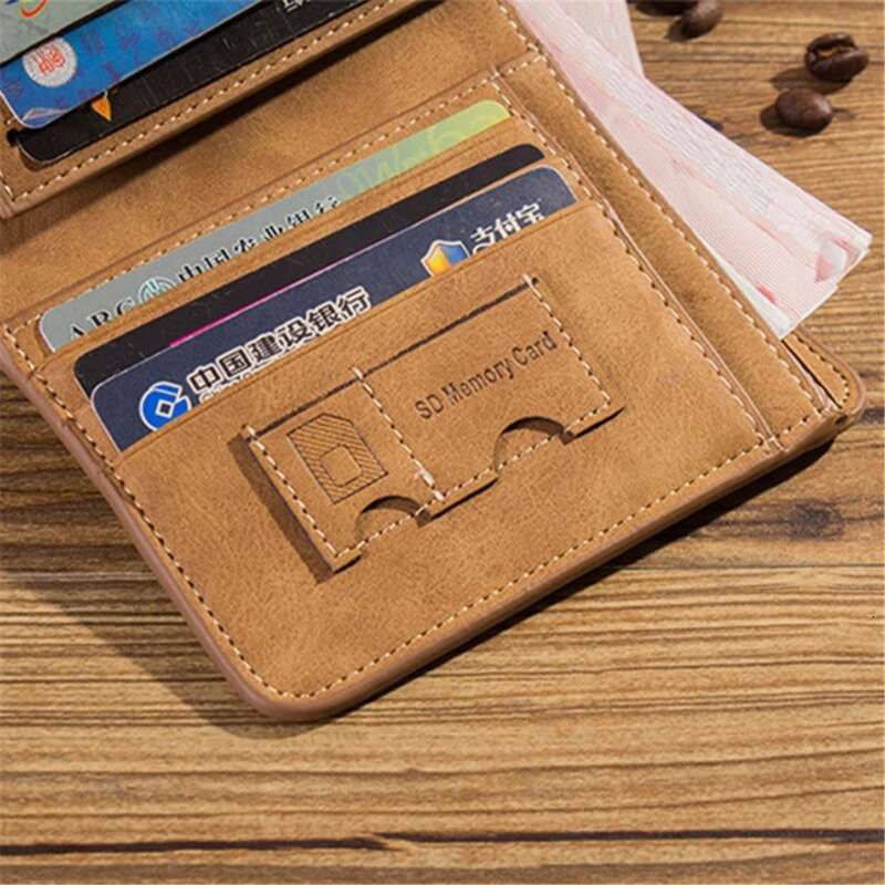 New Men's Short Frosted Leather Retro Three Fold Vertical Youth Korean Multi-Card Wallet 2023 Men Fashion