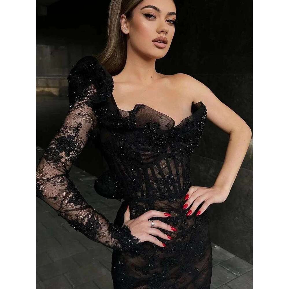Black Sweetheart Neck Prom Dresses Modern Mermaid Appliques Pearls Evening Dress Eleagnt Formal Gown for Women Customized