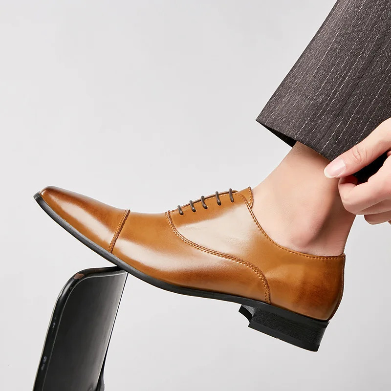 Business Fashion Men Dress Shoes Leather Men Wedding Oxford Shoes Lace-Up Office Suit Mens Casual Shoes Formal 250113