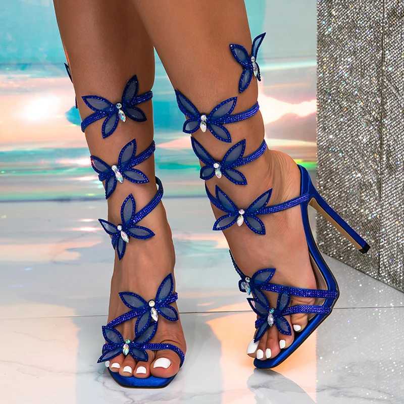 Liyke Summer Fi Crystal Butterfly Ankle Strap Sandals Womens Wedding Banquet Shoes Sexy Square Toes Green High Heels Size 42XJ2500305
