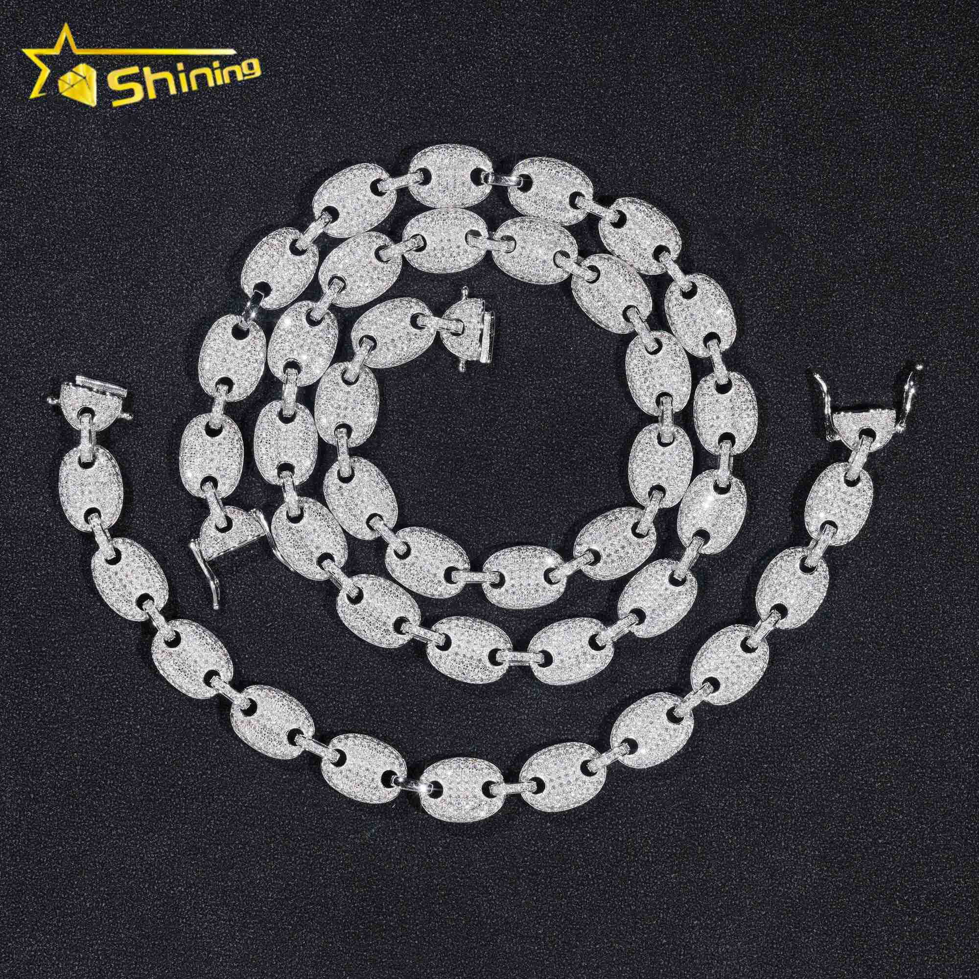 Hip Hop Jewelry 8MM Gold Plated Sterg Sier Necklace VVS Moissanite Cuban k Chain Bracelet