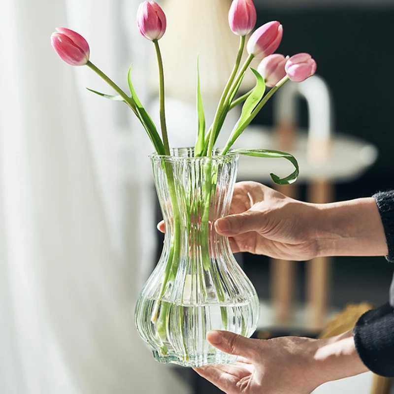 Vases Glass Transparent Flower Vase Retro Hydroponics Plants Pot Clear Flower Container Flowers Arrangement Bottle Table Decoration H250116