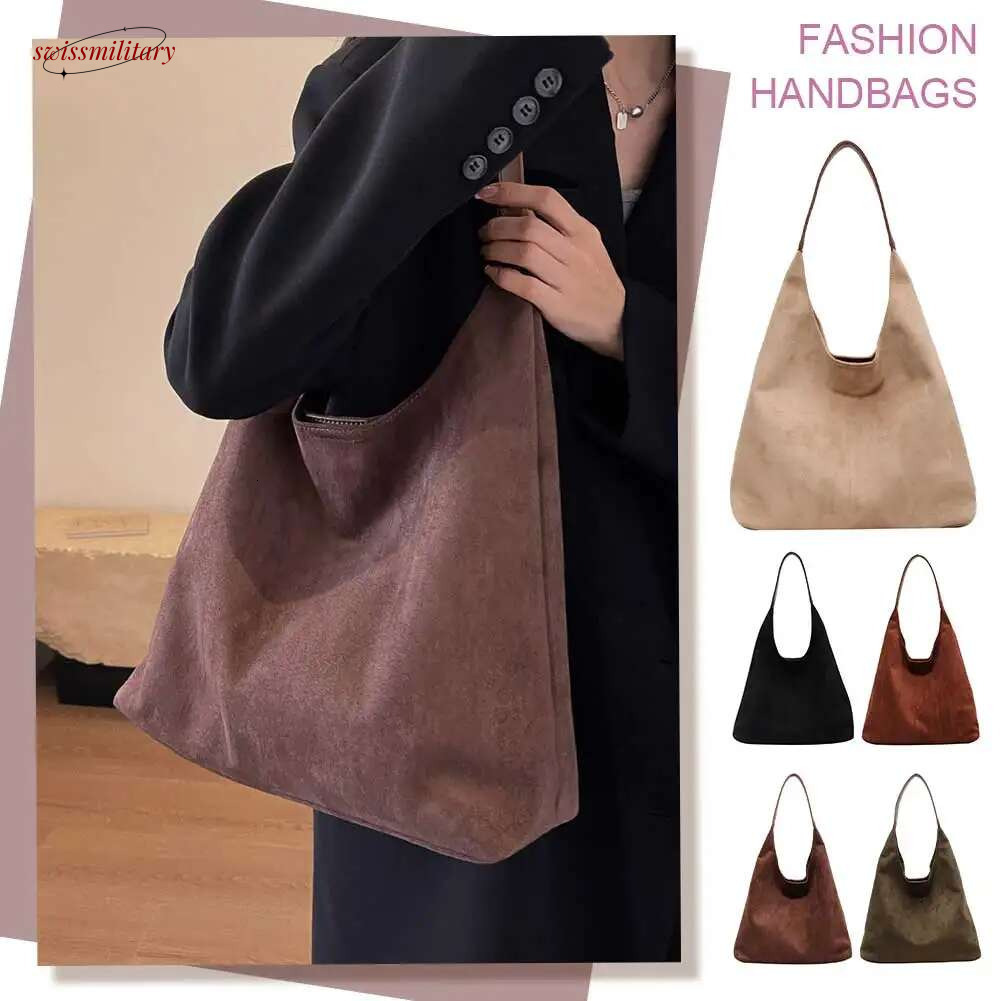 Women Suede Retro Single Shoulder Large Capacity Trendy Work Solid Color Vintage Hobo Top Handle Bag swissmilitary