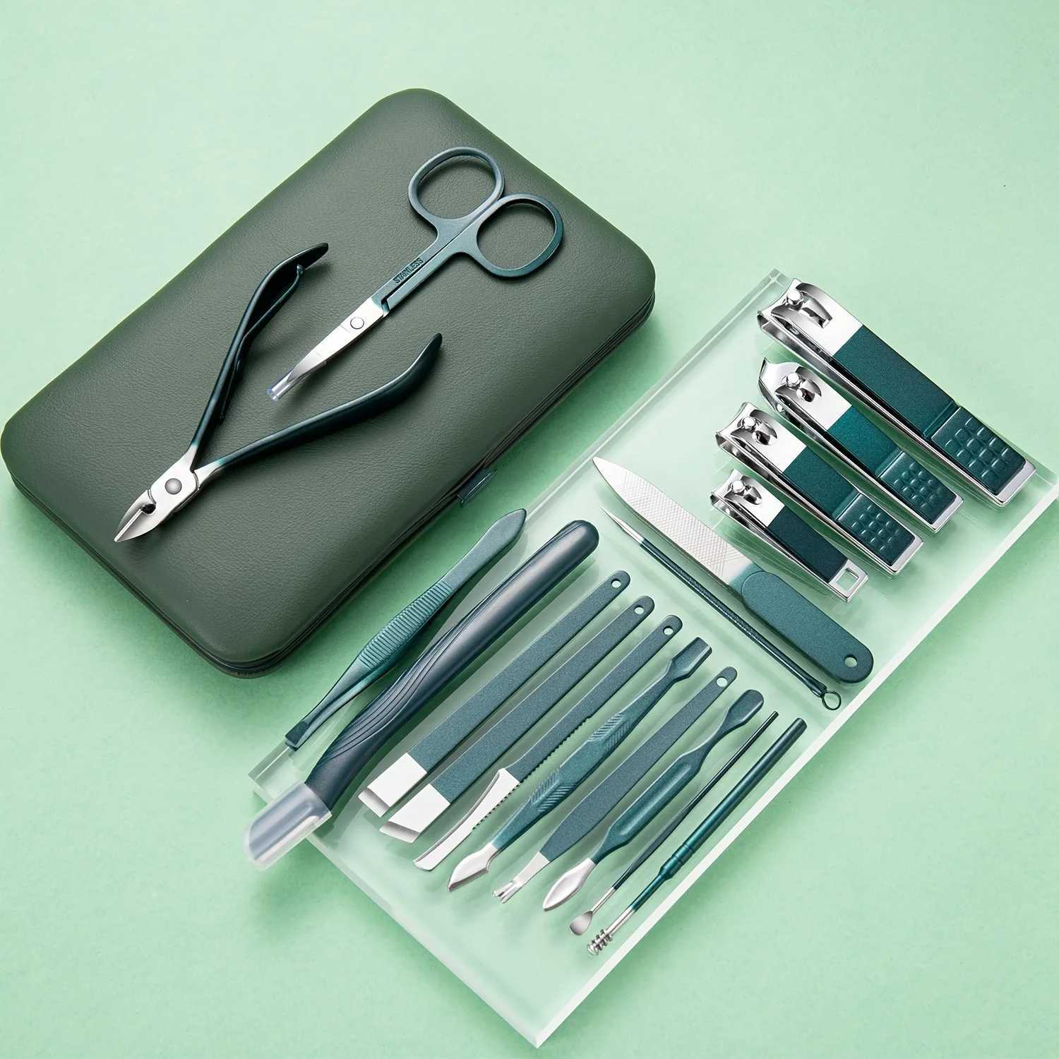 Green 7/10pcs Stainless Steel Nail Cutter and Pedicure Scissors Set - Portable Manicure and Pedicure Tool Nail Clipper SetXJ250116