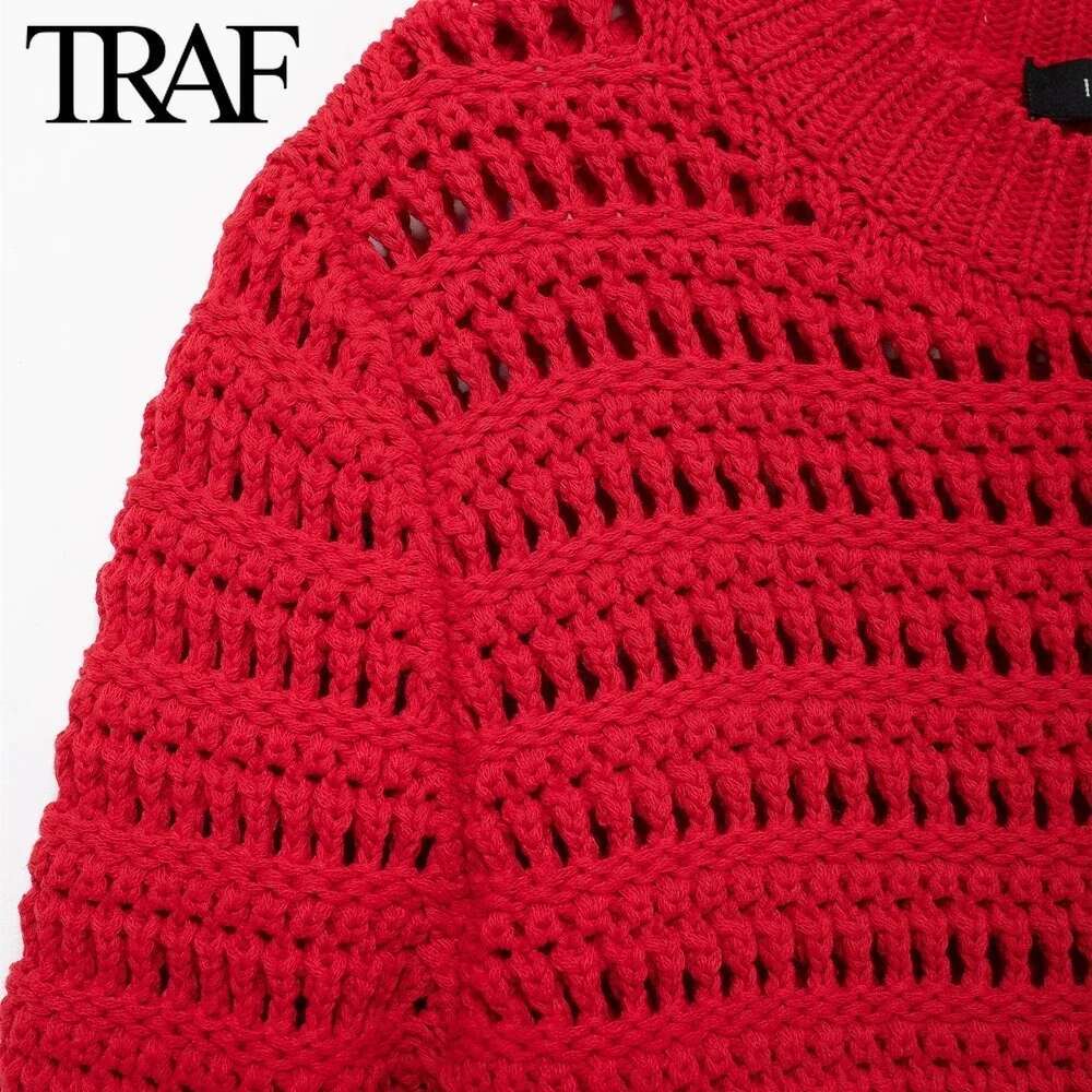 TRAF Women Fashion Autumn Winter New Solid Tassel Sweater Long Sleeves Round Neck Pullover Tops Chic Female Knit Sweaters Mujer