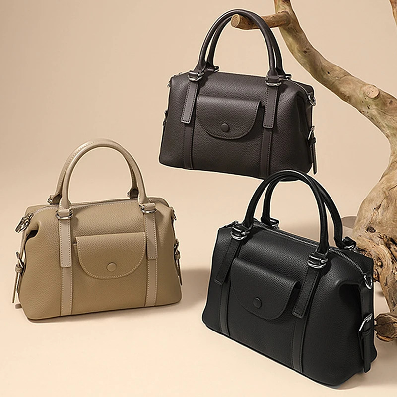 Hifashion Cow Genuine Leather Boston Tote Handbags For Women Trend ner Satchel Purses Ladies Shoulder Crossbody Bags 250114