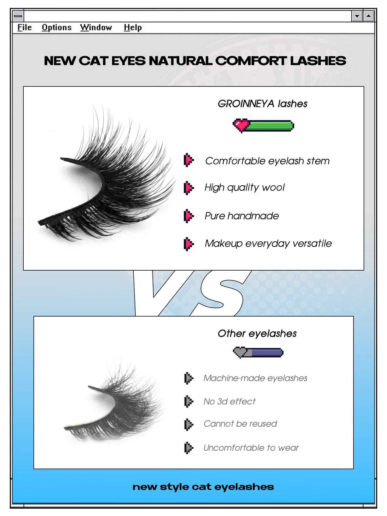 GROINNEYA Cat Eye Fluffy Lashes False Eyelashes Faux Mink Lashes Wispy Lashes Thick Volume 3D Mink False Eyelashes MakeupXJ250116